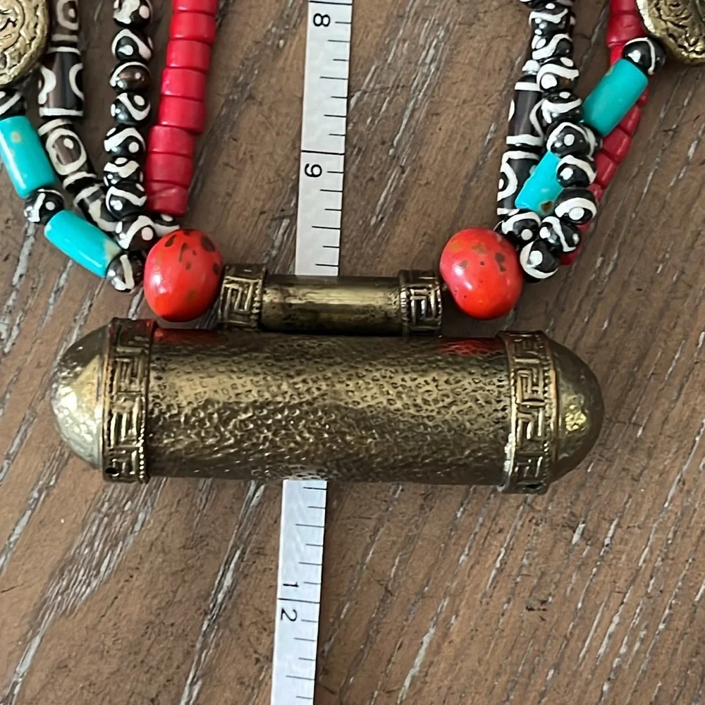 Bajalia Faux Coral Turquoise & Brass Necklace Bracelet Earrings - Picture 9 of 9